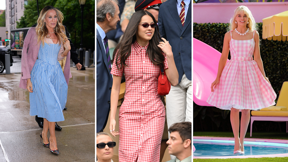 L-attrice Sarah Jessica Parker; La cantante Olivia Rodrigo; L-attrice Margot Robbie sul set del film Barbie